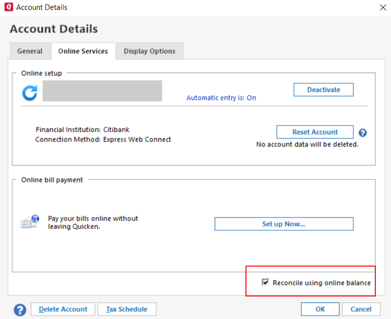 no transactions show in reconcile accounts window quicken for mac